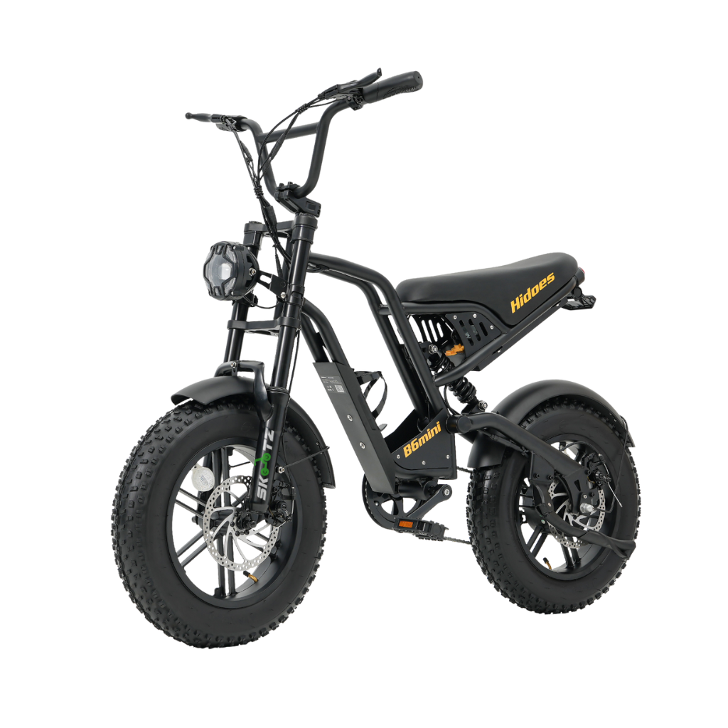 Black electric bike with visible branding on a white background