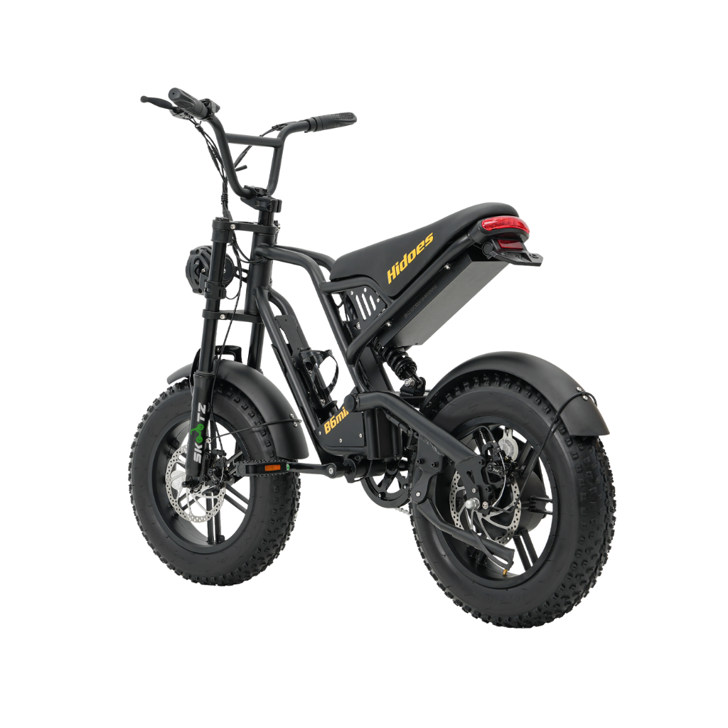 Black electric bike with visible branding on a white background