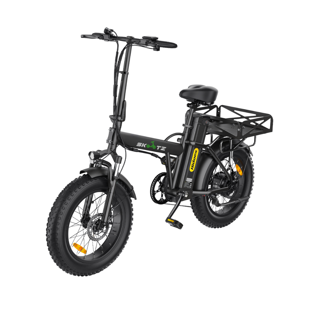 Black electric bike with a visible brand logo on a white background