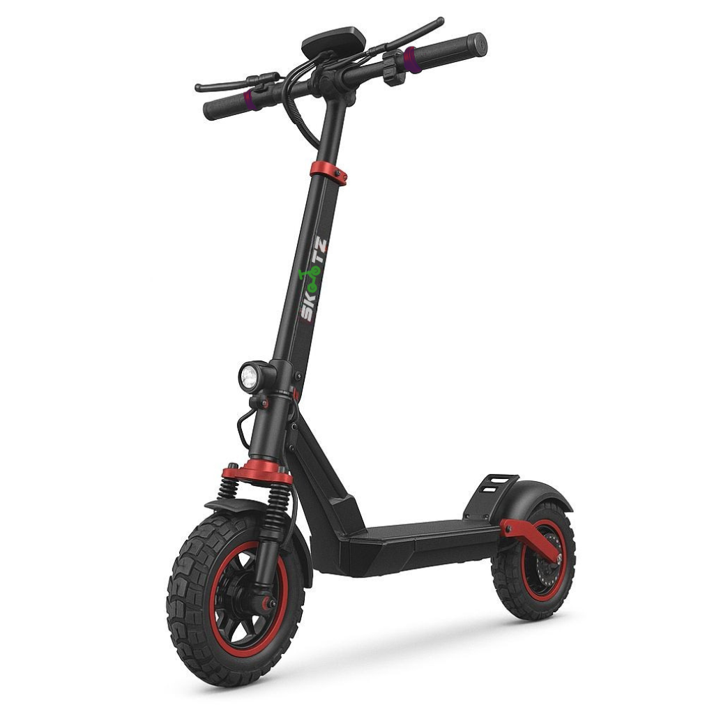 Black and red electric scooter on a white background