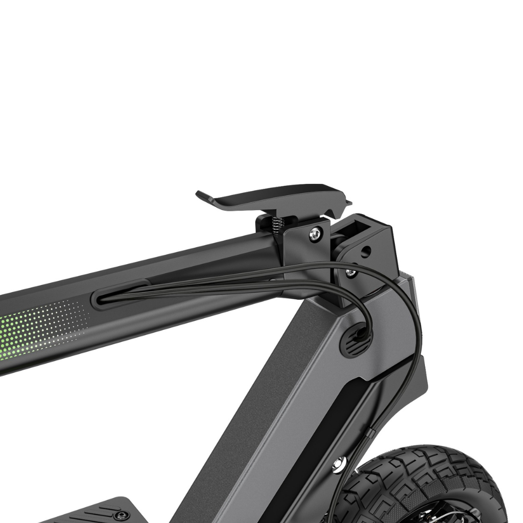 A black and orange Skootz NEW VS3 2025 electric scooter with LED lights and digital display.
