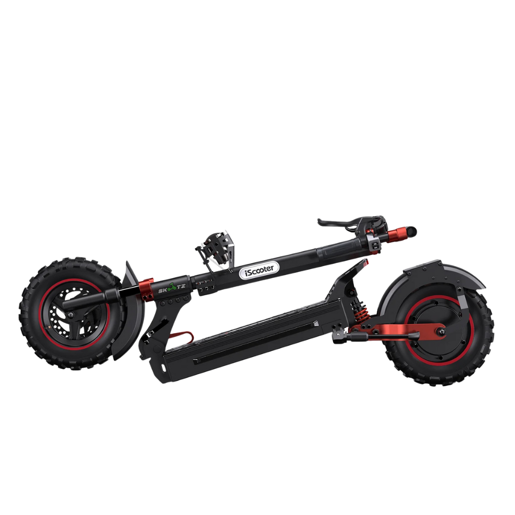 Black and red off-road scooter on a white background
